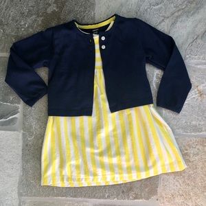 Carter's Dresses - Carter’s yellow striped dress & navy cardigan set Carter's Dresses - Carter’s yellow striped dress & navy cardigan set